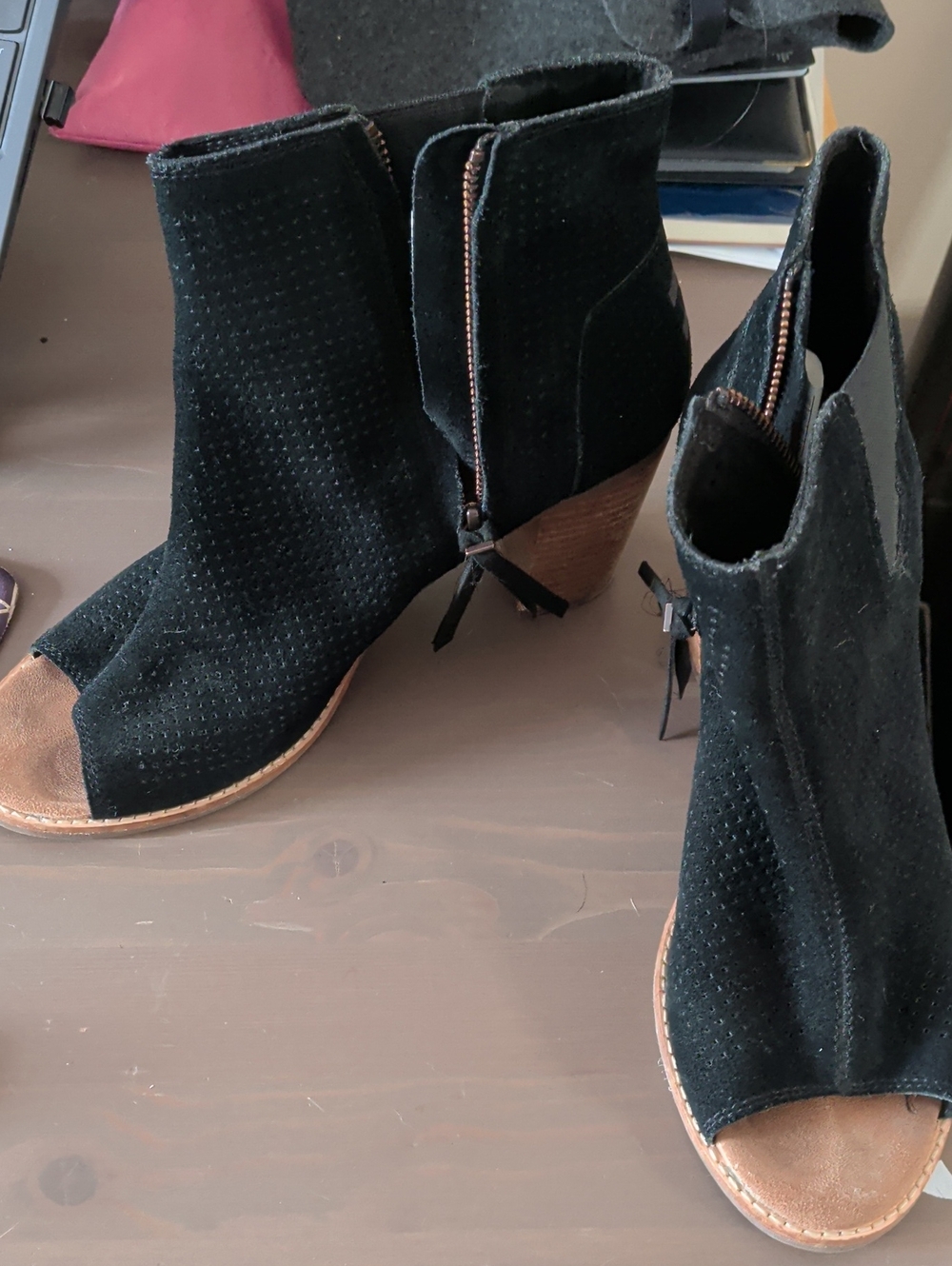 TOMS Majorca Peep Toe Bootie Heeled Booties in Black & Brown